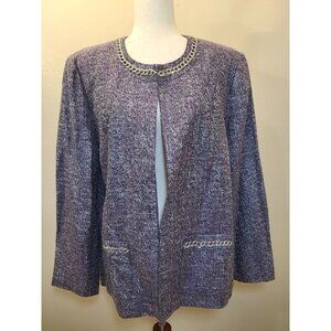 Alfred Dunner Long Sleeves Womens Blazer Jacket Silver Purple Textured Woven 18